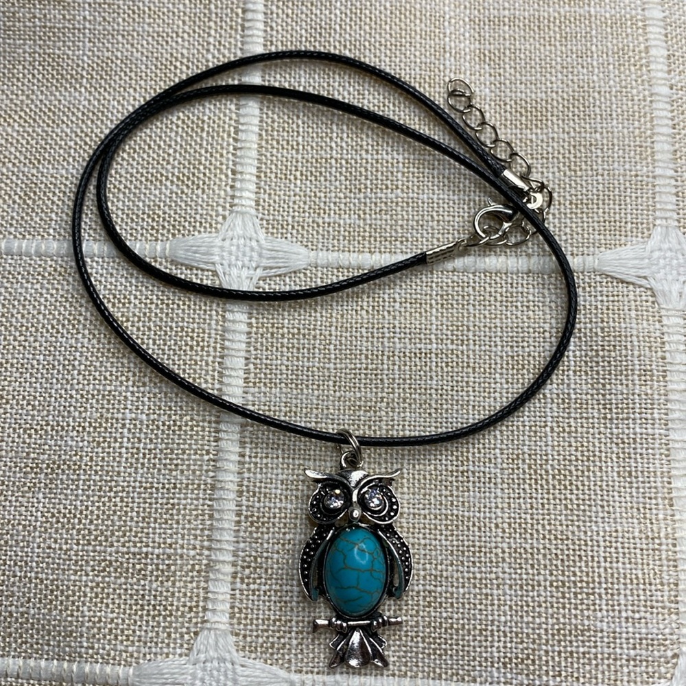 Cute Lab Created Turquoise Owl Necklace Pendant Southwest Womens Gift‎ New 17in